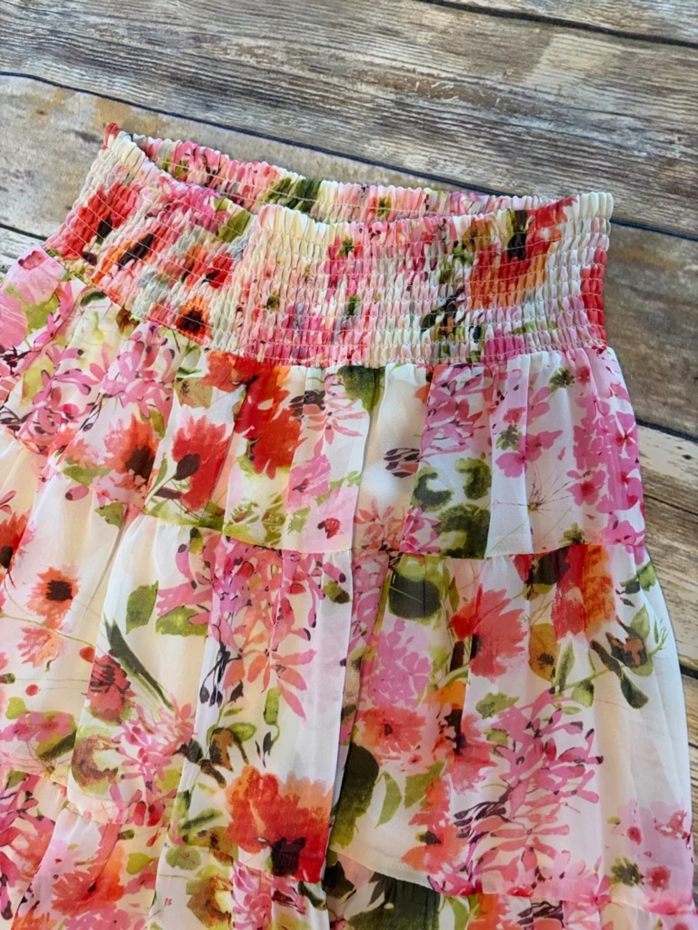 Boston Proper Floral Tiered Maxi Skirt in Pink & Green - Picture 3 of 7